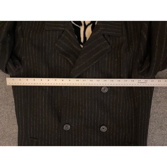 Marc Ecko Double Breasted Chalk Striped Wool Overcoat 40L Heavy Fleece-Lining - Picture 9 of 16